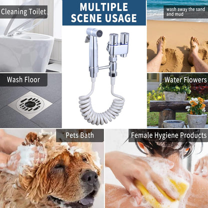 Handheld Toilet Bidet Sprayer for Toilet, Muslim Shower Bidet Toilet Hose Sprayer Kit, Jet Spray Bidet Attachment Connected to Faucet for Cloth Diaper Care and Feminine Wash (Silver)