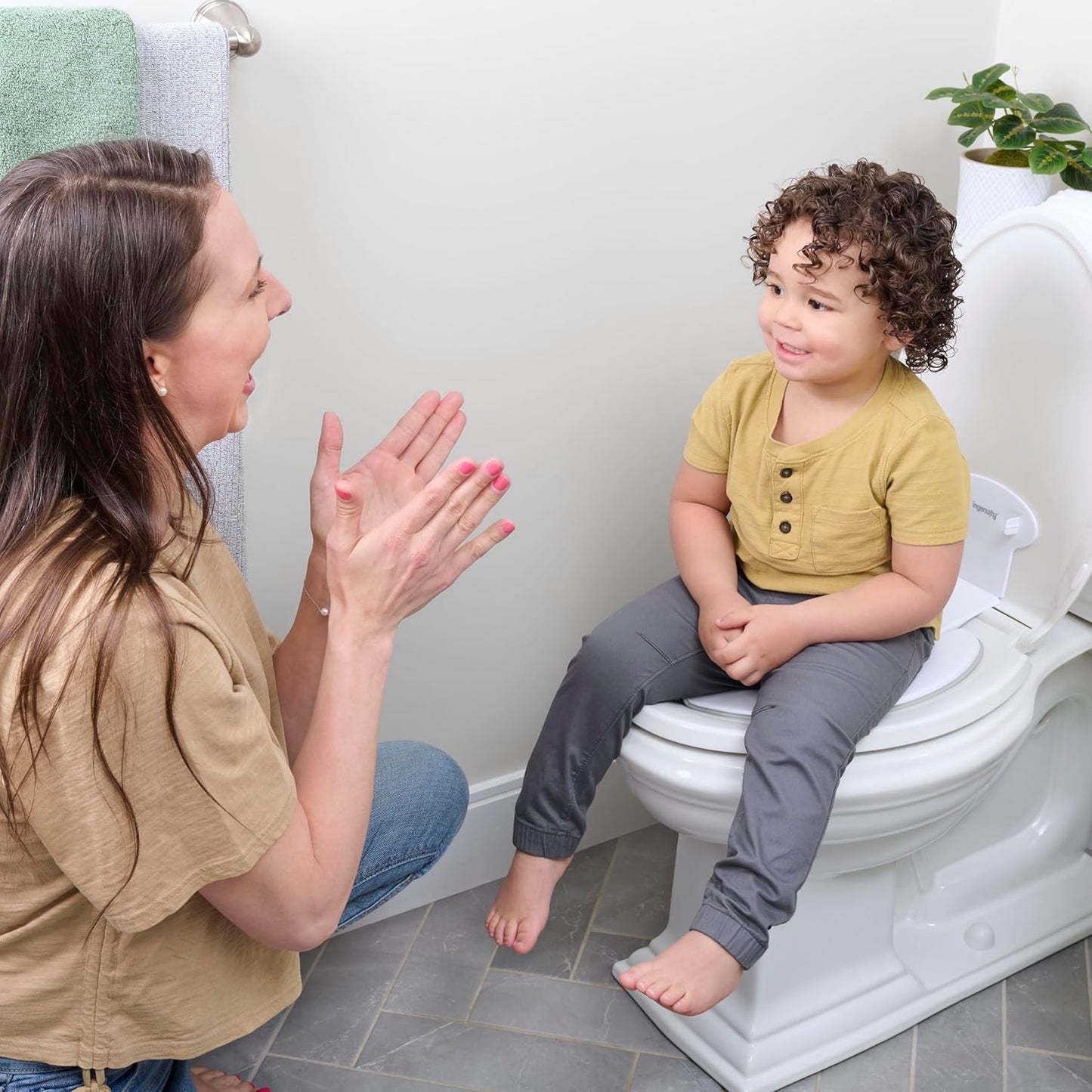 Ingenuity Ready Set Go Potty Training Toilet, Removable Bowl, Non-Skid Bottom, Wide Stable Base, Age 18 Months & Up, White & Grey