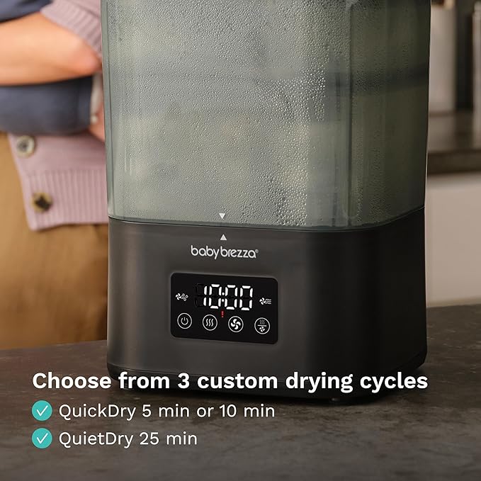 Baby Brezza 10 Minute SuperQuick Bottle Sterilizer + Dryer - Large 8 Bottle Capacity - Steam Sanitization – Universal Fit for All Bottles: Plastic + Glass + Pacifiers + Breast Pump Parts, Matte Black