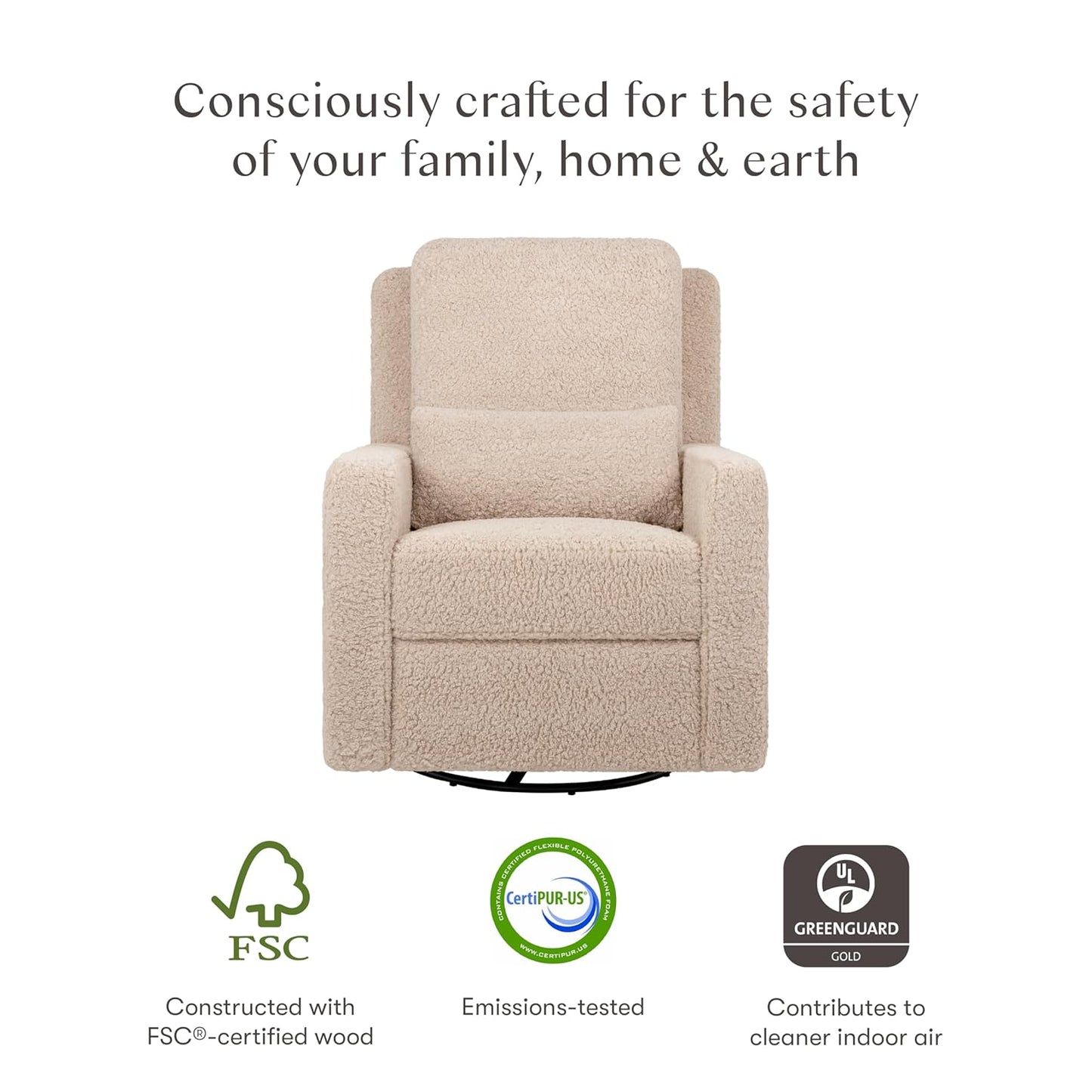Babyletto Sigi Electronic Power Recliner & Swivel Glider with USB Port in Performance Beach Eco-Weave with Light Wood Base, Water Repellent & Stain Resistant, Greenguard Gold and CertiPUR-US Certified