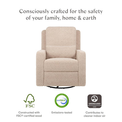 Babyletto Sigi Electronic Power Recliner & Swivel Glider with USB Port in Performance Beach Eco-Weave with Light Wood Base, Water Repellent & Stain Resistant, Greenguard Gold and CertiPUR-US Certified