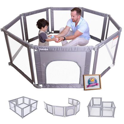 Babelio Foldable Baby Playpen 46" × 46", Portable Playard for Babies and Toddlers, Parents' Picks Awards Winner, No Assembly Required, Indoor & Outdoor Kids Safety Play Pen Area, Travel Fence, Grey