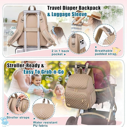 Weitars Diaper Bag Backpack Large Baby Diaper Bag with Changing Pad Travel Diaper Backpack,Baby Bag for Boys Girls,Stroller Straps,5 Insulated Pockets (Khaki)