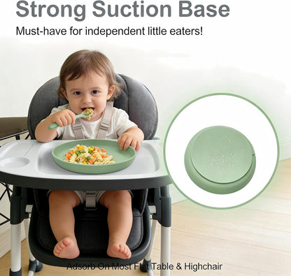Toddler Plates with Suction 3 Pack, BPA-Free 100% Silicone Dinner Plates for Baby Toddlers Kids, Dishwasher & Microwave Safe, Non-Toxic, Suction Baby Plates Non-slip