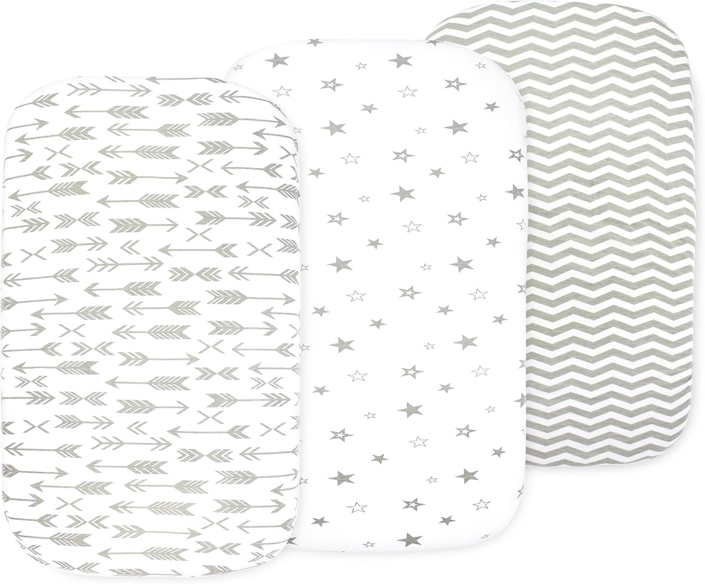 3-Pack Bedside Sleeper Bassinet Sheets | GOTS Certified Organic 100% Muslin Cotton | Ultra Soft & Breathable | 33×20×4” Fitted Sheets | Universal Fit 29–33” x 17–21” Pads