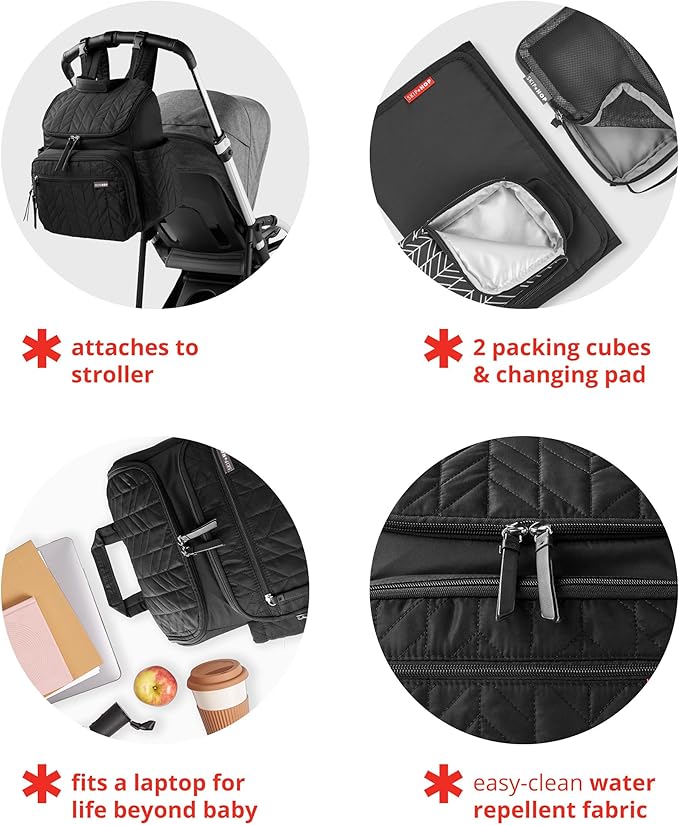 Skip Hop Diaper Bag Backpack: Forma, Multi-Function Baby Travel Bag with Changing Pad & Stroller Attachment, Chocolate
