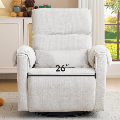 Oversized Power Rocker Recliner Chair, 26" Extra Wide Swivel Recliner with Adjustable Headrest, Chenille Glider Rocking Nursery Chair with Overstuffed Armrest, USB Ports, Cream