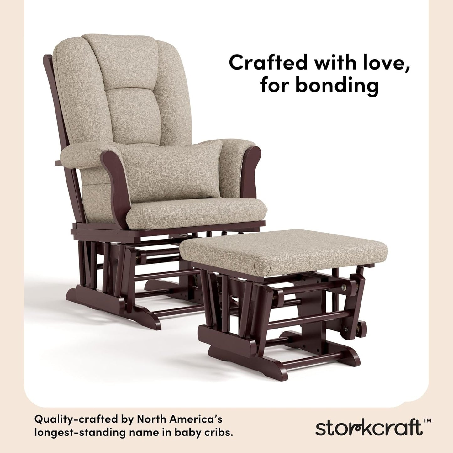 Storkcraft Tuscany Glider with Ottoman (Black/Gray) — GREENGUARD Gold Certified, Bonus Lumbar Cushion Included, Solid Wood Base, Smooth Motion, Award-Winning Nursery Rocking Chair, Glider and Ottoman