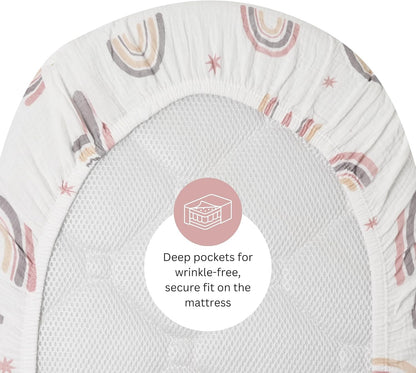 Muslin Bassinet Sheets for Angelbliss, Cowiewie, Amke, Jimglo, Suihuooo, Wayfong Baby Bassinet Bedside Sleeper by TansyPanda, 3PC, 20×33in, Ultra Soft, Breathable, Snug Fit, Unisex Boys Girls, Maadi