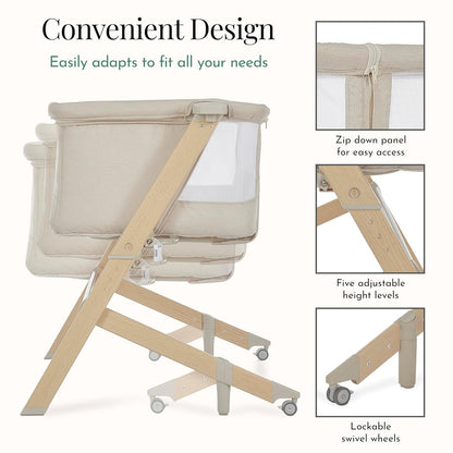 Evolur Stellar Bassinet & Bedside Sleeper – Adjustable Height Bedside Crib for Newborns, Breathable Mesh Sides, Portable Co-Sleeper, Easy To Fold and Travel, Carry Bag Included
