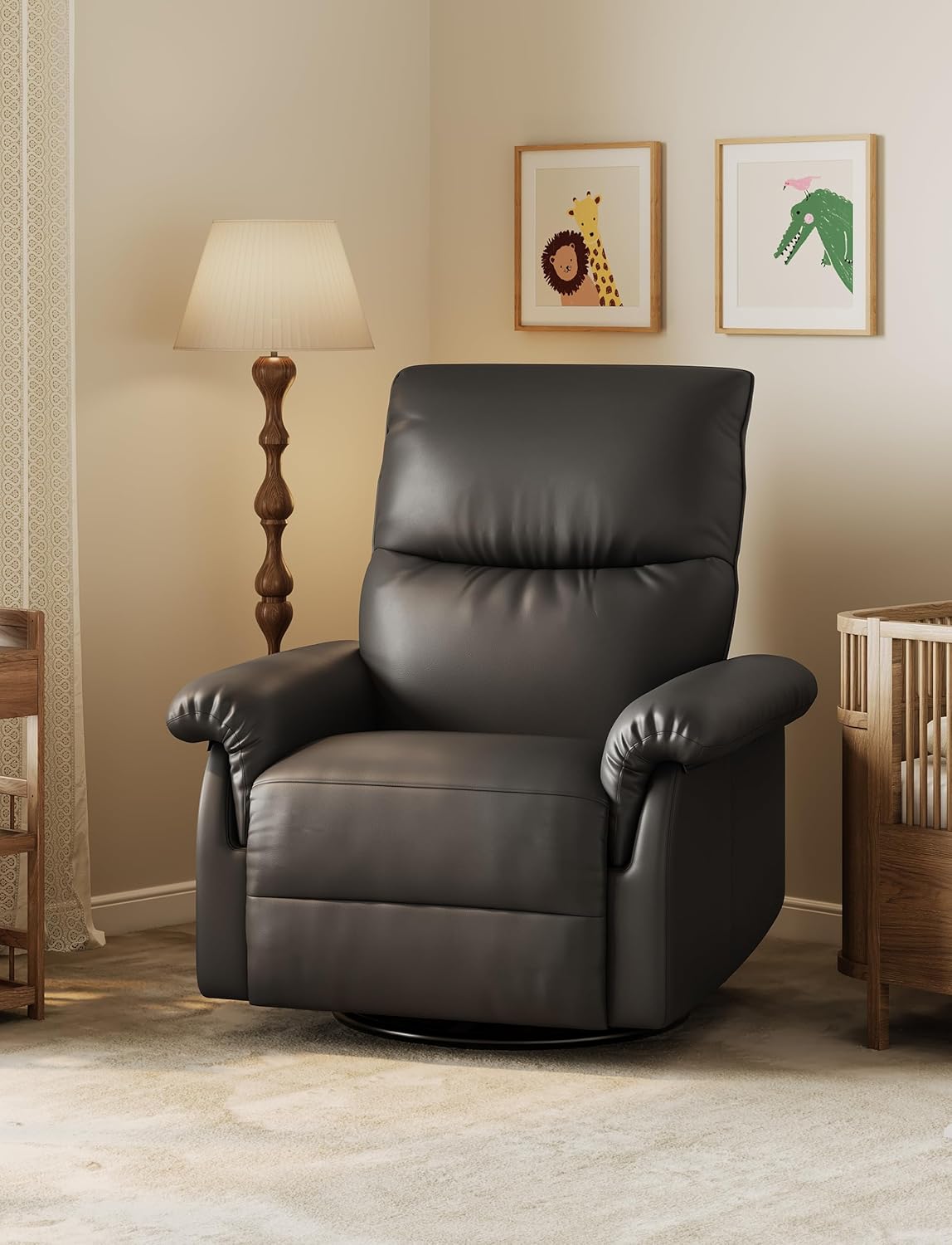 GAOMON Swivel Rocking Recliner Chair, Manual Leather Recliner Glider with Lumbar Support & Padded Armrest, Comfortable Rocker Nursery Single Sofa for Living Room and Bedroom (Cream)