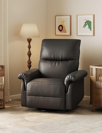 GAOMON Swivel Rocking Recliner Chair, Manual Leather Recliner Glider with Lumbar Support & Padded Armrest, Comfortable Rocker Nursery Single Sofa for Living Room and Bedroom (Cream)