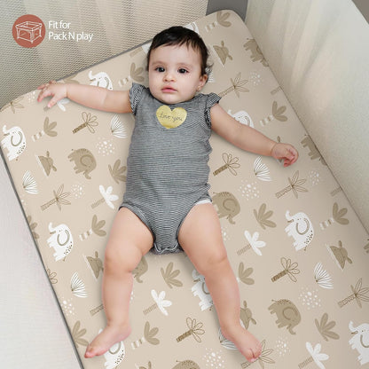 Baby Mini Crib Sheets Girl, Portable 38”x26” Pack and Play Sheets Fitted for Playard and Pack N Play Mattress, 3-Pack Soft Microfiber Pink Rainbow