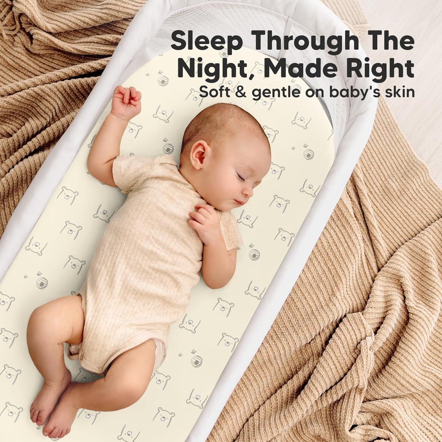 2-Pack Organic Bassinet Sheets for Girls, Boys - 100% Cotton Bassinet Mattress Sheets Compatible with Halo Bassinest Swivel Sleeper, Graco, Baby Delight, Chicco, Unisex Fitted Bassinet Sheets (Elly)
