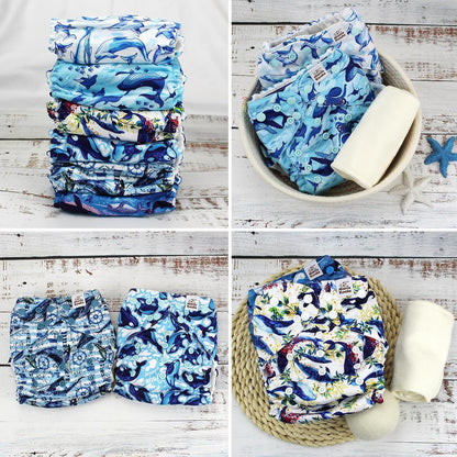 Mama Koala 3.0 Pocket Cloth Diapers for Babies with AWJ Lining, 6 Pack with 6 4-Layer Natural Cloth Diaper Inserts - Reusable and Washable Pocket Diapers(Hardworking Bees) - Colors A