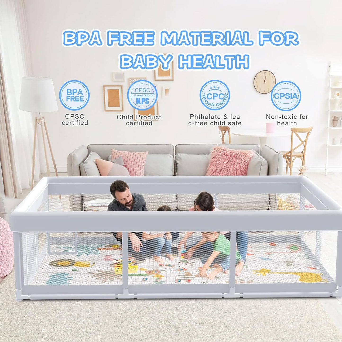 XVISHX Baby Playpen 50 x 50 Inch Play Pen Playards, Playpen for Babies and Toddlers, Baby Playard for Indoor & Outdoor Active Center Game Fence, with Skin-Friendly Fabric and Soft Breathable Mesh Grey