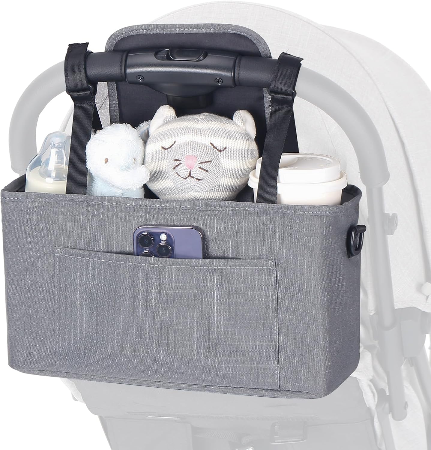 Beberoad Love Stroller Organizer with Cup Holder, Stroller Hanging Bag with Shoulder Strap, Waterproof & Durable Stroller Caddy for Baby Wipes, Bottles, Essentials, Fits Most Strollers (Grey)