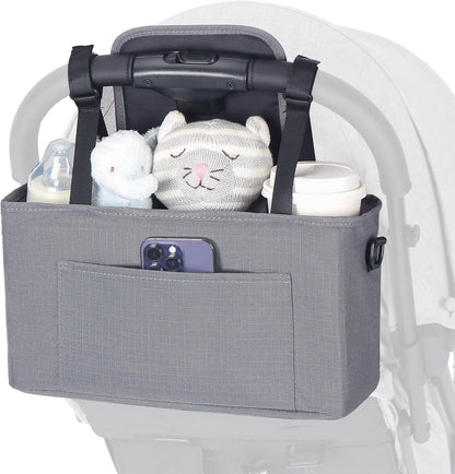 Beberoad Love Stroller Organizer with Cup Holder, Stroller Hanging Bag with Shoulder Strap, Waterproof & Durable Stroller Caddy for Baby Wipes, Bottles, Essentials, Fits Most Strollers (Grey)