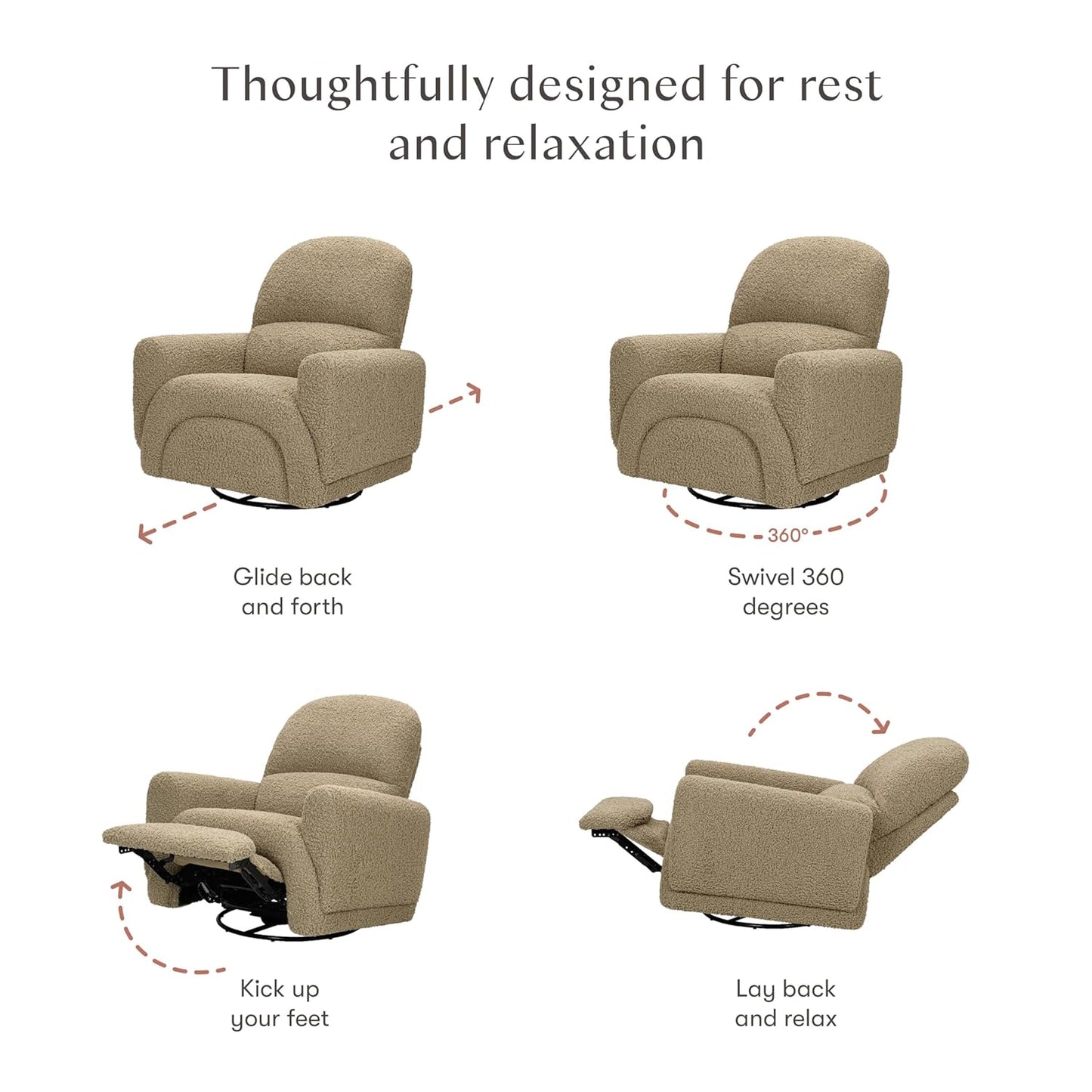 Babyletto Rainbow Recliner and Swivel Glider in Almond Teddy Loop, Greenguard Gold Certified and CertiPUR-US® Certified