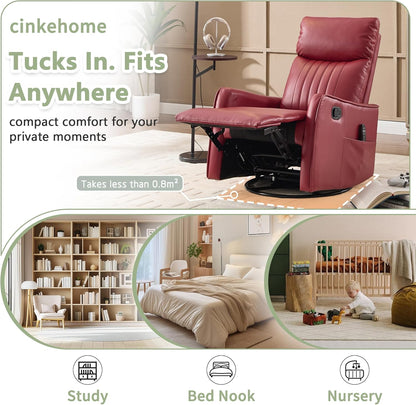 cinkehome Swivel Rocker Recliner, Glider Rocker Recliner Chair for Nursery, Manual Reclining Chair with Heated Massage, Small Spaces, Living Room, Khaki Chenille