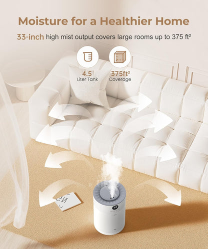 Abolee Humidifiers for Plants 4.5L Cool Mist with Essential Oil Diffuser, Humidifier Large Room, 24dB Quiet Air Humificador fit Baby Nursery & Bedroom, 360° Adjustable, Easy Fill & Cleaning (White)
