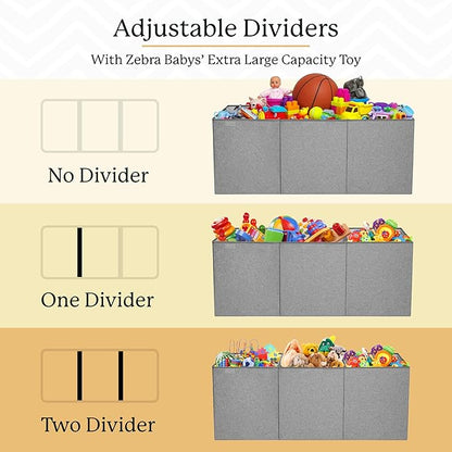 Zebra Baby Extra Large Toy Box Chest for Kids — Collapsible Toy Storage Organizer with Lid, 40" Wide, Removable Dividers, Boys & Girls