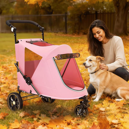 Magshion Compact Pet Stroller for Small-Medium Dogs/Cats up to 22lbs, 4-Wheel Lightweight Umbrella Shaped Portable Puppy Travel Jogger with Breathable Mesh, Cup Holder & Rear Storage, Black