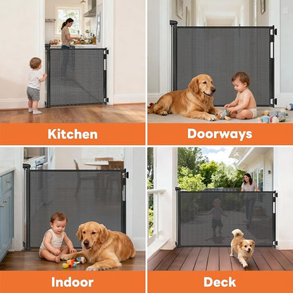 (2 Pack) Retractable Baby Gates for Doorways, Mesh Dog Gate for Stairs, Pet Gate Indoor, Extends to 55" Wide 33" Tall, Safety Toddlers Gates for Hallways, Indoor & Outdoor Use, Black