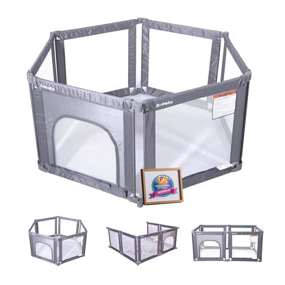 Babelio Foldable Baby Playpen 46" × 46", Portable Playard for Babies and Toddlers, Parents' Picks Awards Winner, No Assembly Required, Indoor & Outdoor Kids Safety Play Pen Area, Travel Fence, Grey