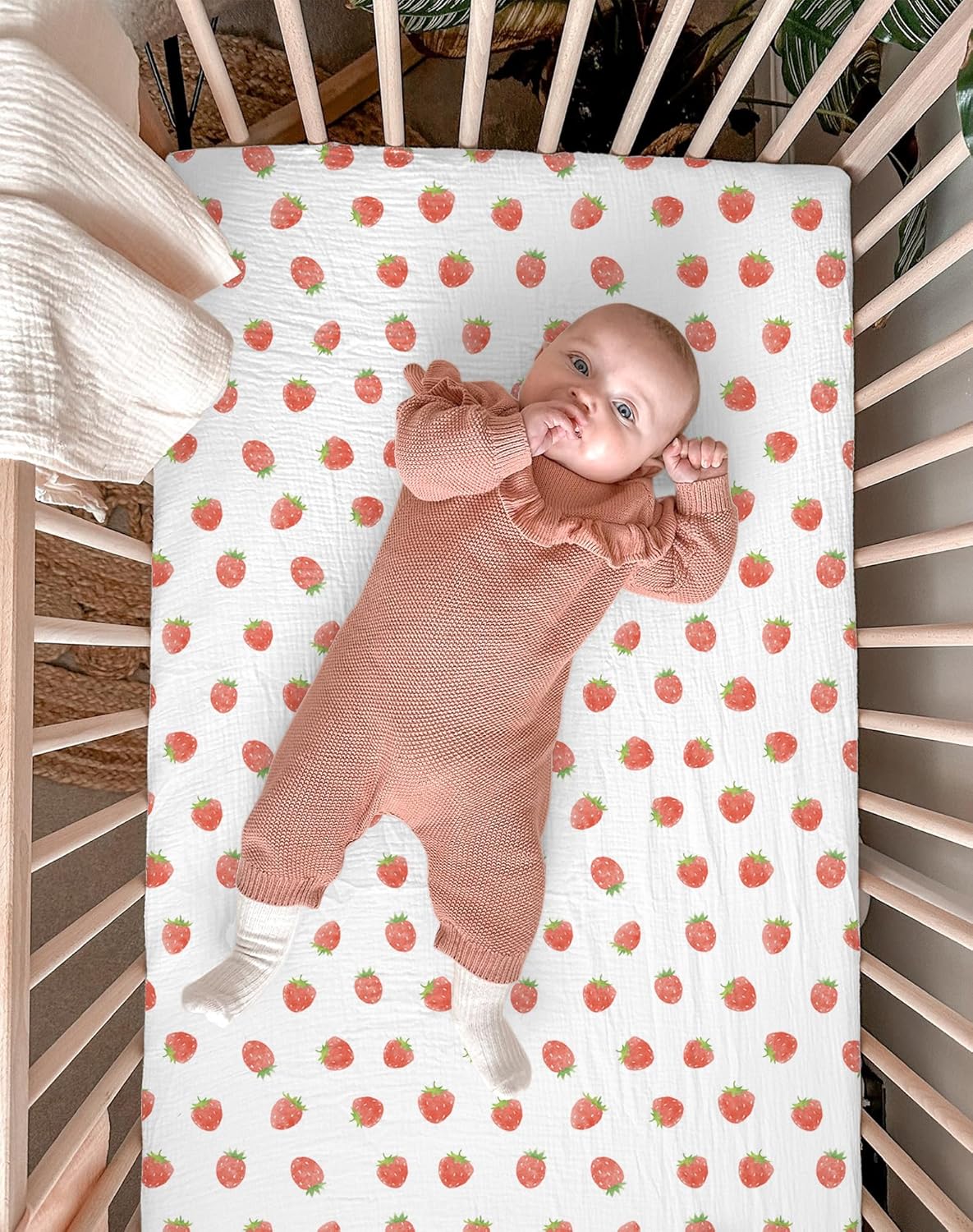 Muslin Bedside Bassinet Sheets 2 Pack, 33x20 Fitted Ultra Soft & Breathable Bedside Sleeper Sheets, Ideal for Baby Girl and Boy, Perfect for Newborns (Hopping Bunnies & Beige)