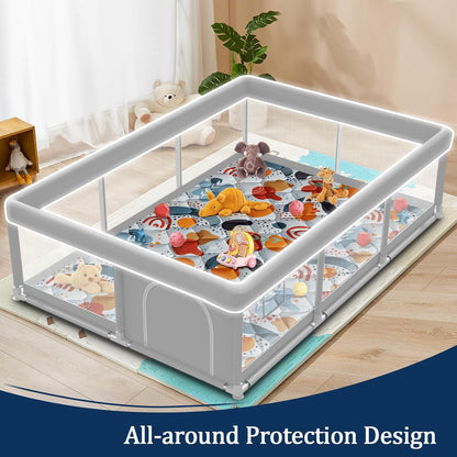 Baby Playpen with Mat, 50x50 Inch Playpen with Mat Waterproof for Babies and Toddlers Play Pen Playards Safety Gate Fence Active Center Indoor