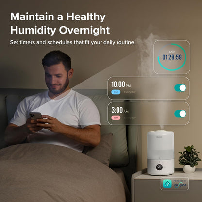 LEVOIT Dual 200S Smart Humidifiers for Bedroom, Top Fill, Customize Humidity for Home, Baby Nursery & Plants with Humidistat, Essential Oil Diffuser, Schedule, Timer, APP & Voice Control, 3L, Blue