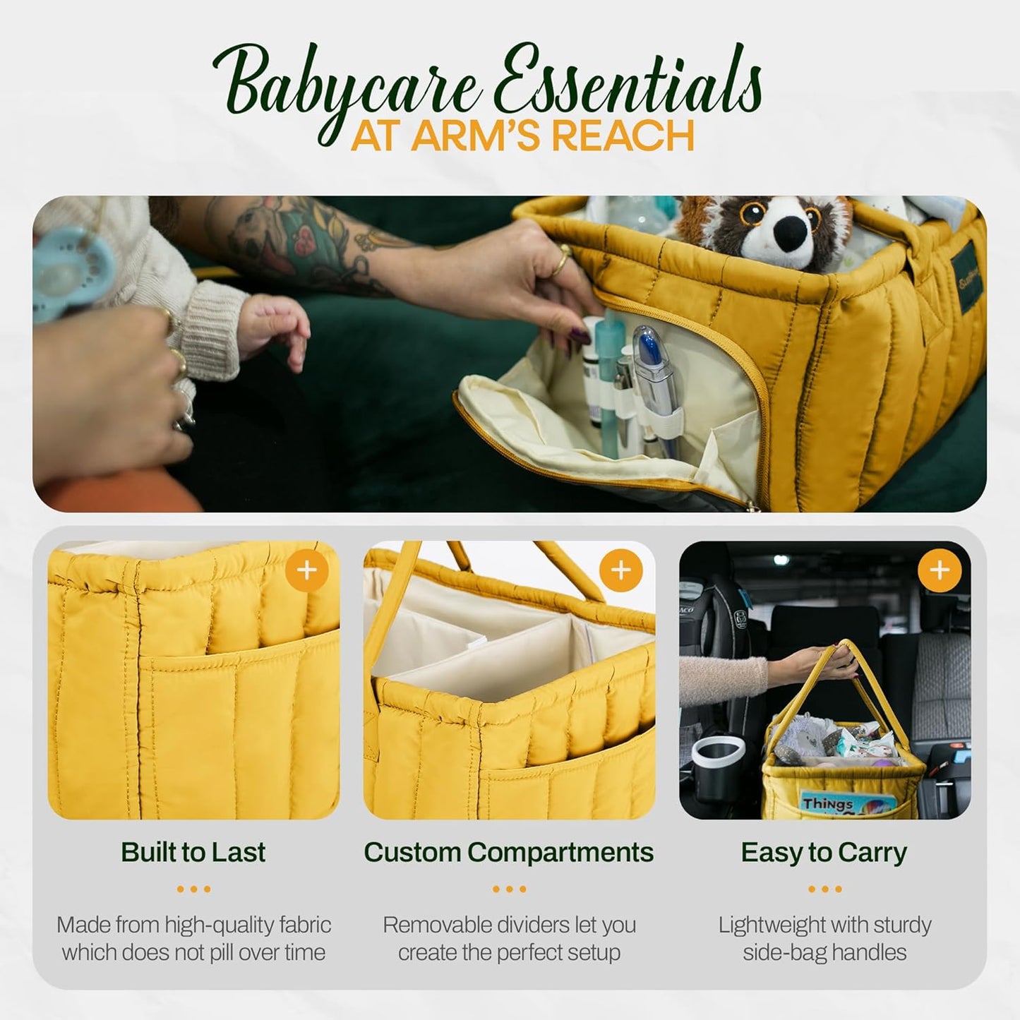 Large Diaper Caddy Organizer with Handle Neutral Boy Girl – Baby Basket for Nursery, Car, Changing Table – Portable Baby Storage with Compartments – Perfect for New Parents and Baby Shower Gifts