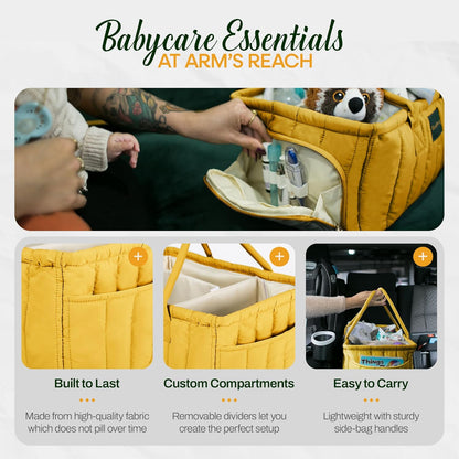 Large Diaper Caddy Organizer with Handle Neutral Boy Girl – Baby Basket for Nursery, Car, Changing Table – Portable Baby Storage with Compartments – Perfect for New Parents and Baby Shower Gifts