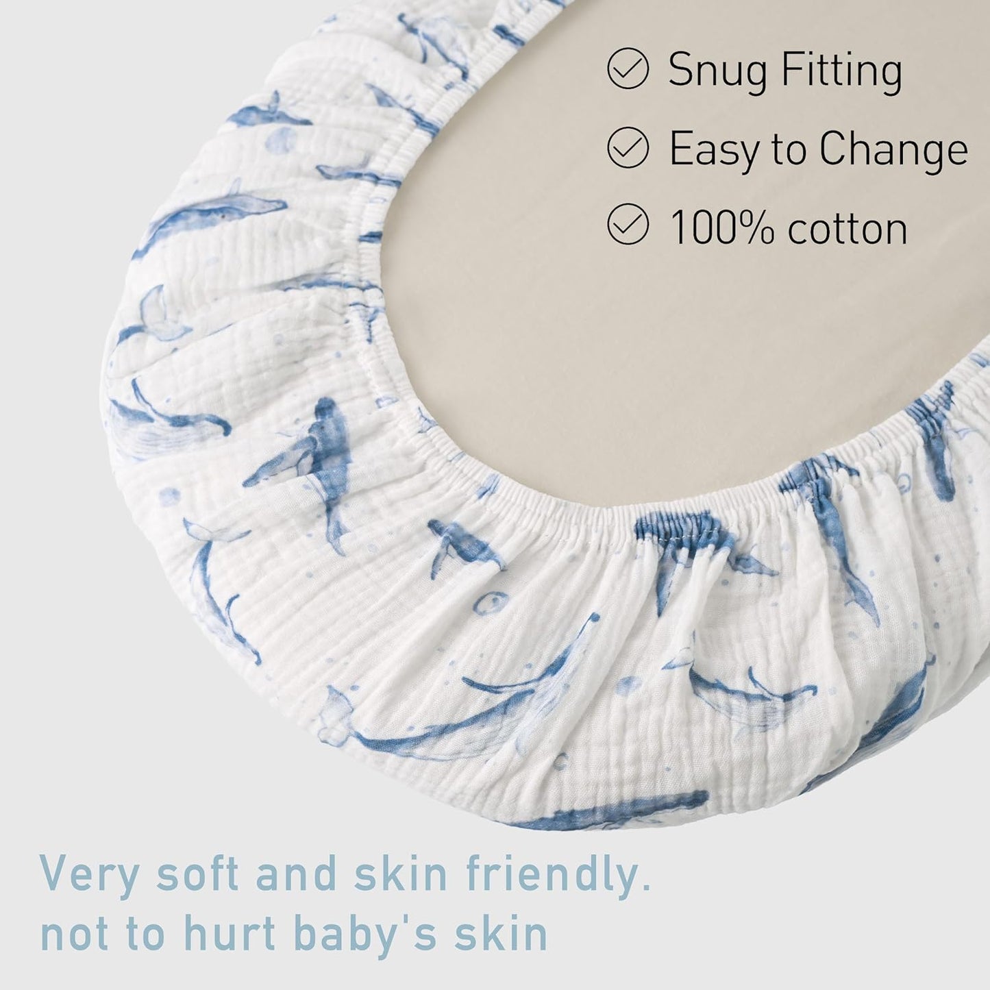 Muslin Bassinet Fitted Sheets 2 Pack, Soft Breathable Cotton Baby Bassinet Mattress Sheet Set, 360° Elastic Snug Fit, Universal for Oval, Rectangle & Hourglass Cradle, Unisex Baby Bedding (Cute Cars)