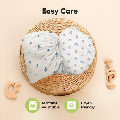 2-Pack Waterproof Pack and Play Sheets, Mini Crib Sheets Fitted for Boy, Girl - 38 x 26 Viscose from Bamboo Pack N Play Mattress Sheets for Graco, Toddler Playard Baby Crib Sheets Neutral (Blue Flax) - Colors B