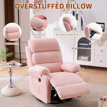 Adult 360° Rocking Recliner Chair，Nursery Rocker Reclining Chair with Side Pocket, a Comfy upholstered Single Sofa Armchair. Suitable for Living Room, Bedroom Nursing use, Velvet Fabric in Beige