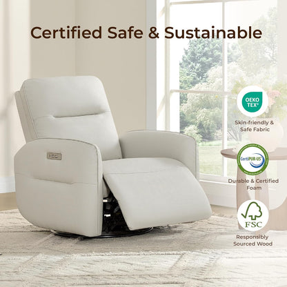 CHITA Power Recliner Chair, Faux Leather Swivel Glider for Adults, Electric Nursery Rocking Chair with USB & Type-C Charging for Living Room, Bedroom, Chocolate Brown