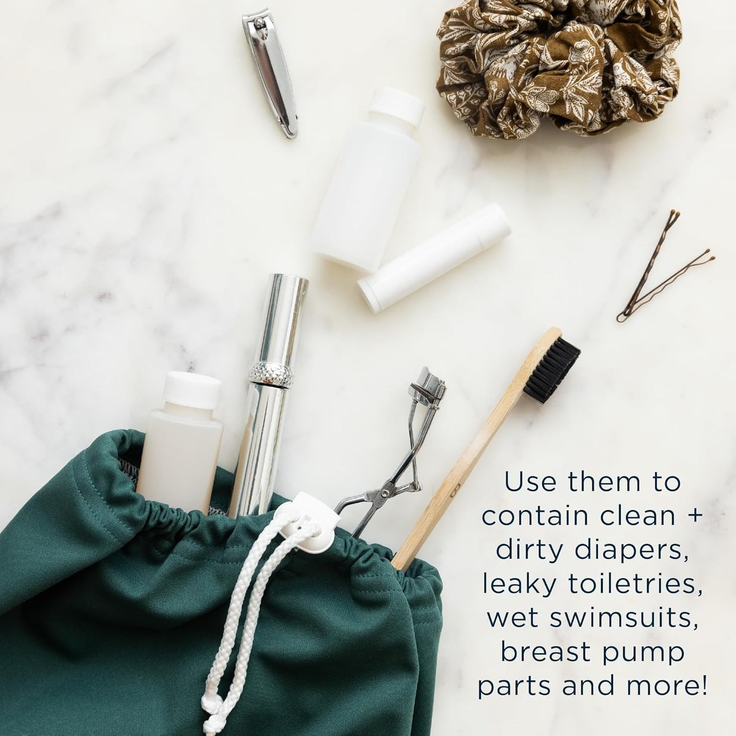 Esembly Day Bag – Reusable Wet and Dry Bag Made From Recycled Fabric With Dual Waterproof Compartments for Cloth Diapers, Swimsuits, Toiletries, and Snacks - Verdant Gingham