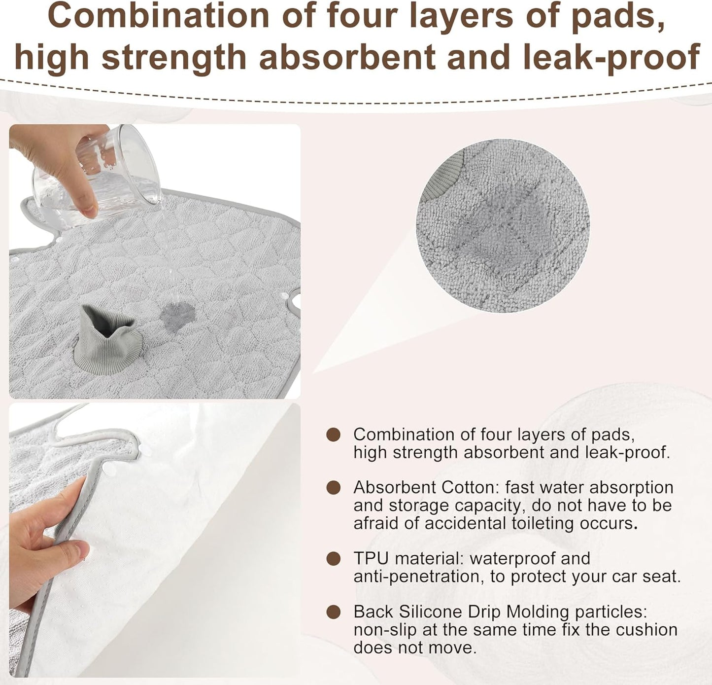 Piddle Pads Carseat, 2 Pieces Car Seat Potty Training Pad, Waterproof and Anti-Slip, Breathable and Comfortable, Machine Washable, Car Seat Piddle Pads for Stroller, Dining Chair (Khaki and Gray)