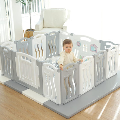 Baby Playpen Kids Activity Centre Safety Play Yard Home Indoor Outdoor New Pen (Multicolour) (White) (Macarons Classic Set 14 Panel)