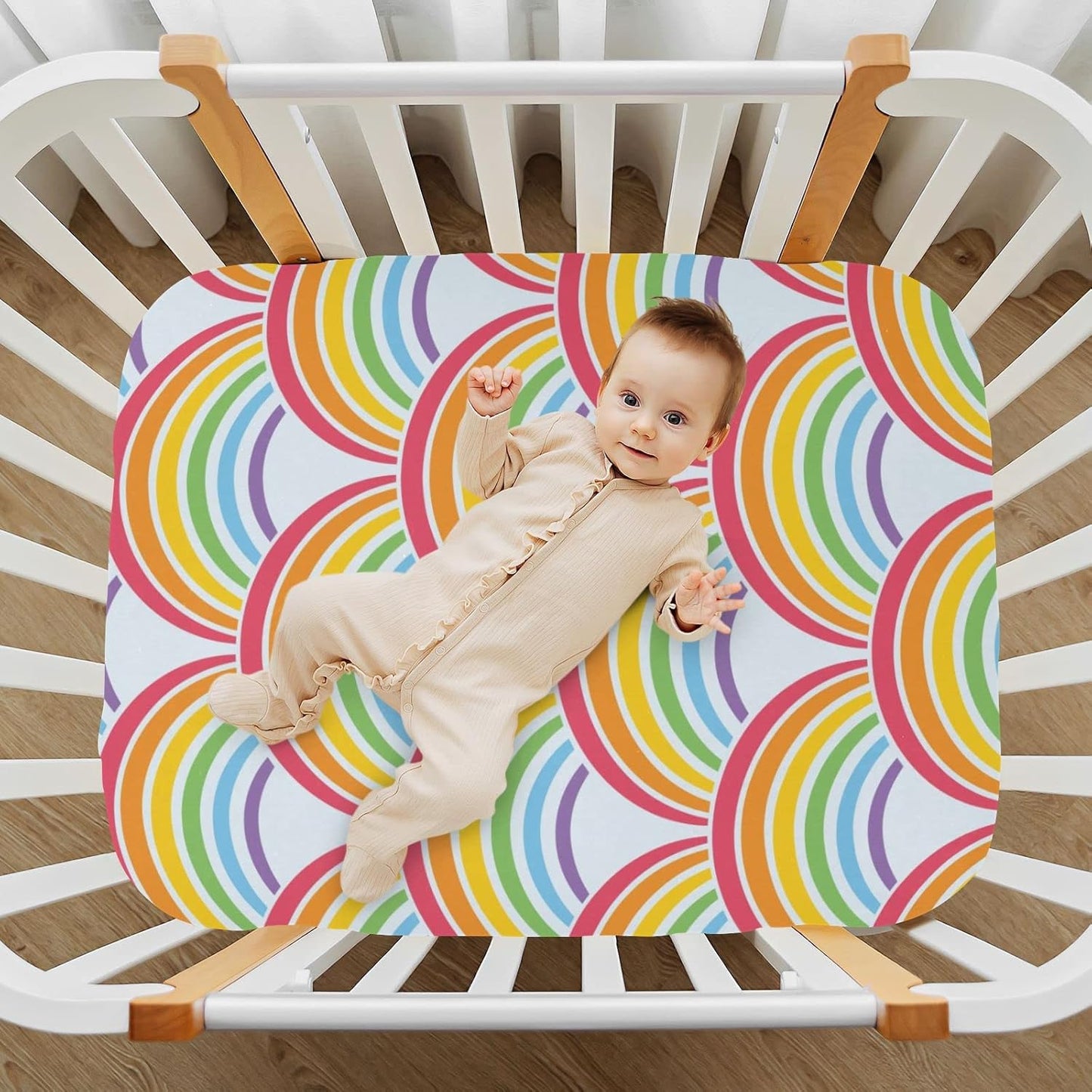 Fall Cute Mushroom Leaves Fitted Crib Sheets Stretchy Portable Playard Sheets for Baby Toddler, Breathable Soft Mini Crib Mattress 52 x 28 in for Boys and Girls