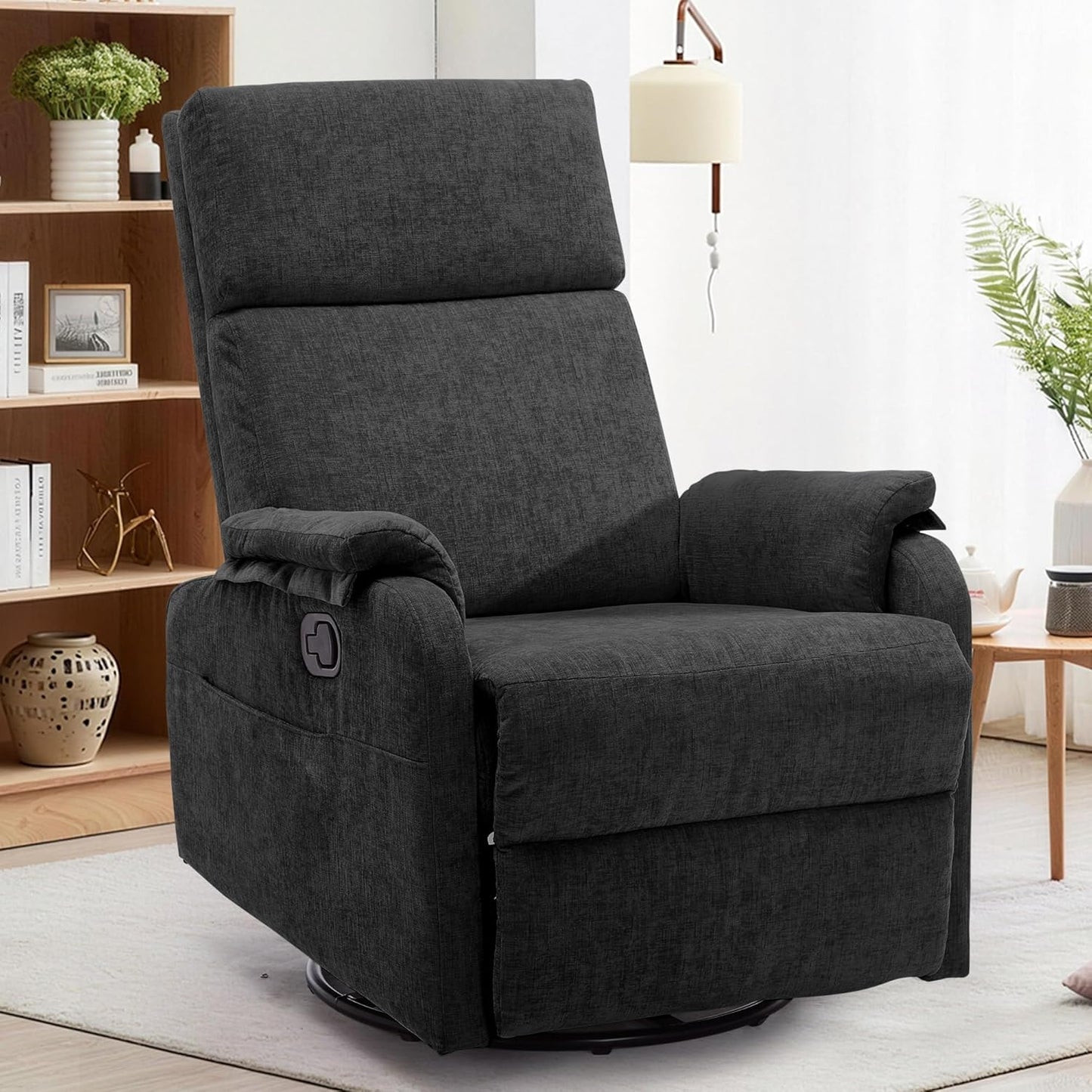 Korser Recliner Chair, Swivel Rocking Recliner Chair for Adults, Glider Rocking Chair, Small Nursery Chair Recliner for Living Room, Reclining Chair with Modern-Designed Armrests, Chenille, Beige