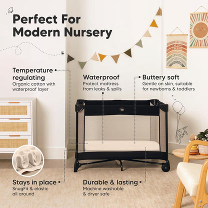 2 Pack and Play Sheets, Waterproof Mini Crib Sheets Fitted - 38x26 Organic Cotton Pack N Play Sheets for Graco Pack and Play Mattress, Playard Baby Crib Sheets,Neutral for Boy,Girl,Toddler(KeaSafari)