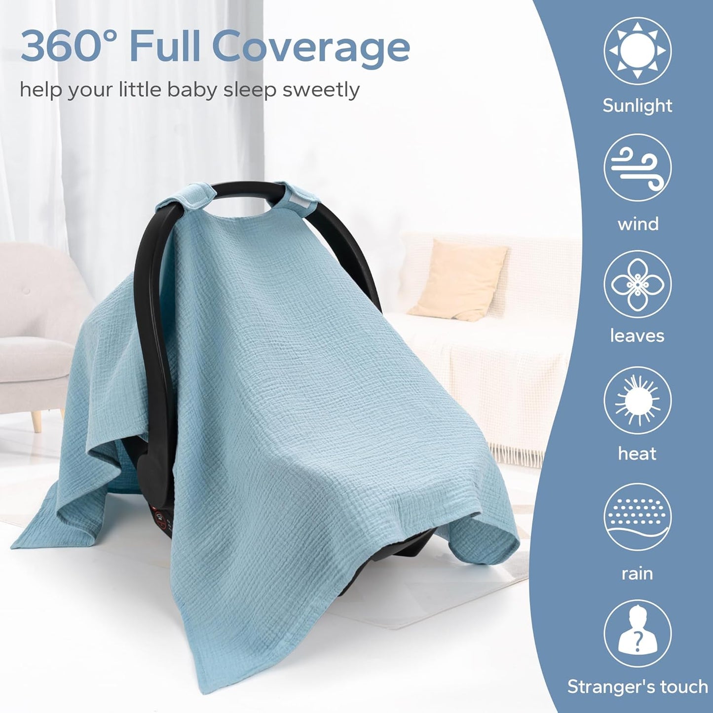 SERAPHY 2-in-1 Muslin Baby Car Seat Cover & Nursing Cover, Soft Lightweight Breastfeeding Cover for Boys and Girls,Breathable Canopy for Infant Carseat & Stroller for Summer—Blueberrie