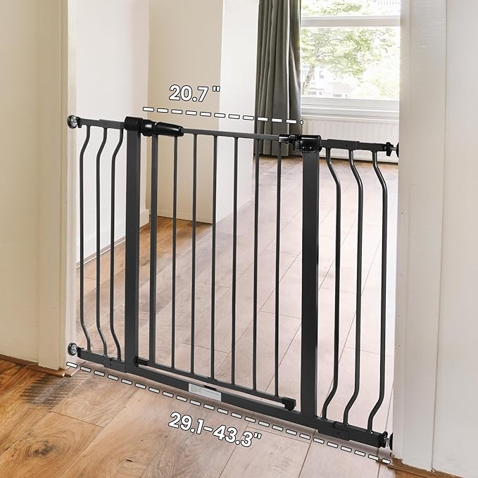 ELEVON Baby Gate for Stairs Doorways, Safety Pet Gate with Auto-Close/Hold-Open Features, Fits Openings 29.1” to 43.3”, 30” Tall, Easy Pressure Mounted Walk Through Baby Dog Gate, Graphite