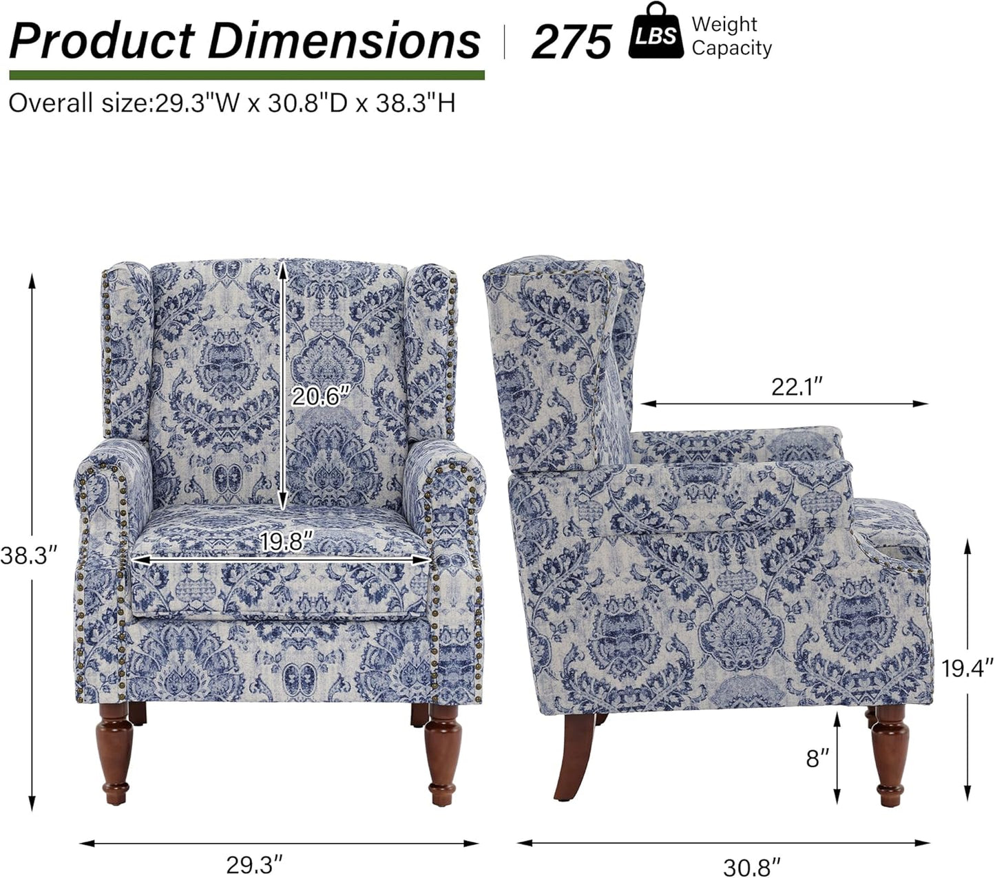 Swivel Rocker Recliner Chair, Manual Nursery Glider Recliner, Floral Fabric Wingback Accent Chair with Adjustable Backrest & Footrest for Small Spaces Living Room Bedroom (Plants Floral, Set of 1)