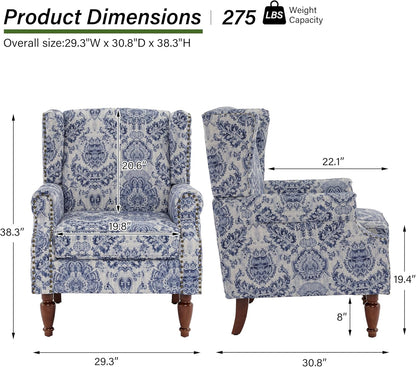 Swivel Rocker Recliner Chair, Manual Nursery Glider Recliner, Floral Fabric Wingback Accent Chair with Adjustable Backrest & Footrest for Small Spaces Living Room Bedroom (Plants Floral, Set of 1)