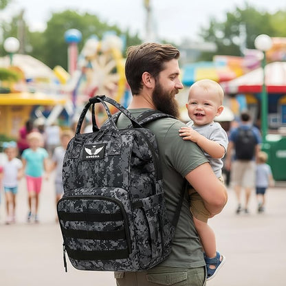 Diaper Bag Backpack with USB Charging Port Stroller Straps and Insulated Pocket,army military Travel Nappy Backpack for Dad/Mom (Black Camo)