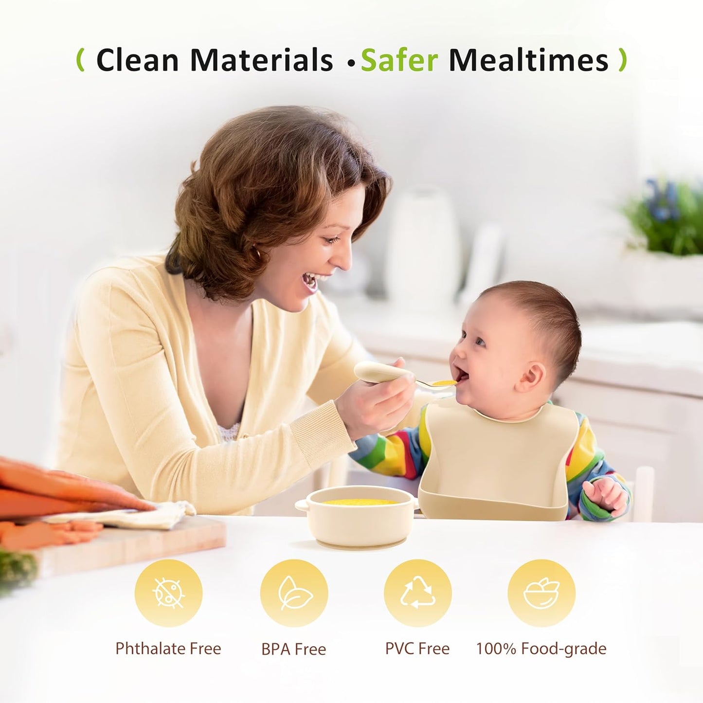 Bufims Silicone Baby Feeding Set, Baby Led Weaning Supplies, Eating Essentials Utensils with Suction Plate and Bowl, Pocket Bib, Sippy Cup with Lid, Forks Spoons Snack Container, for 6+ Months, Green